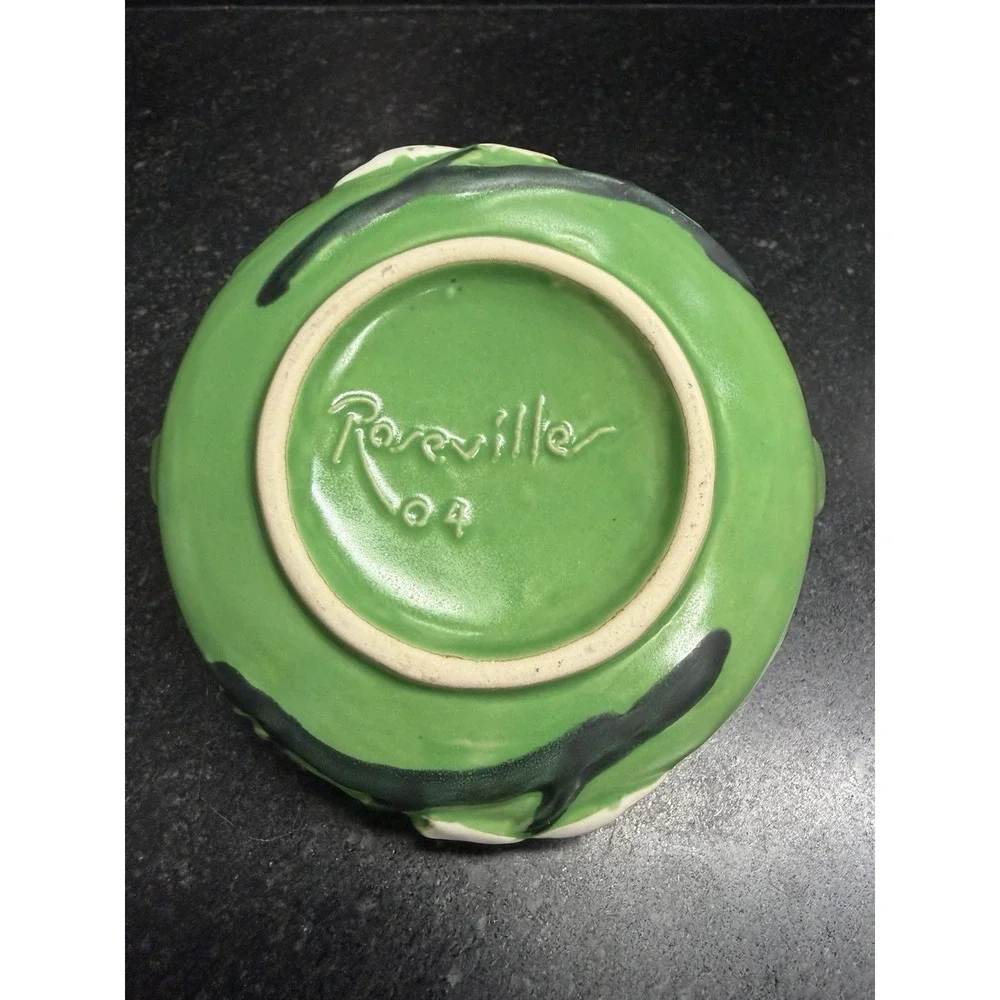 Vintage Roseville Pottery‎ Magnolia Green Mini Console Bowl Planter #04